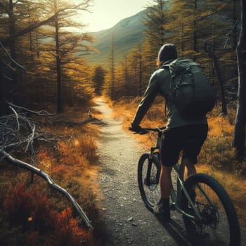 person on a mountain bike enjoying a forest nature trail generative ai