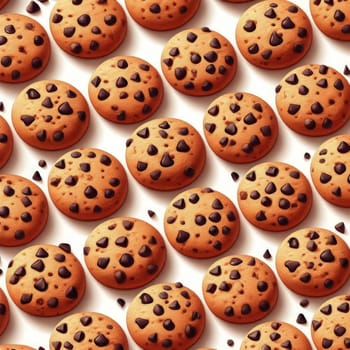 illustration of rows of chocolate chip cookies as a background generative ai