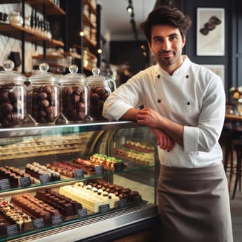 chocolatier pastry chef proudly presents their delicious range of fine chocolates generative ai
