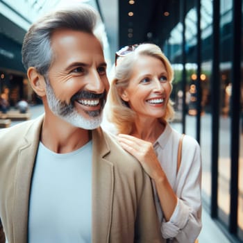 happy and smiling middle aged couple out shopping together generative ai