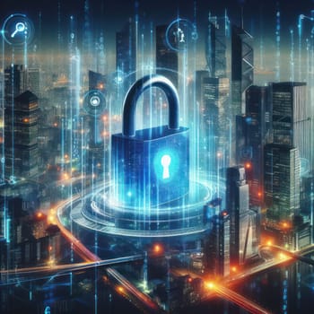 Cyber security and protection across multiple locations in the city future technology concept generative ai