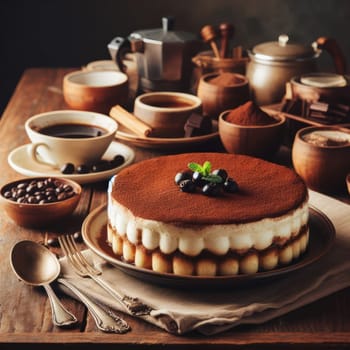 delicious italian tiramisu dessert in a rustic setting generative ai