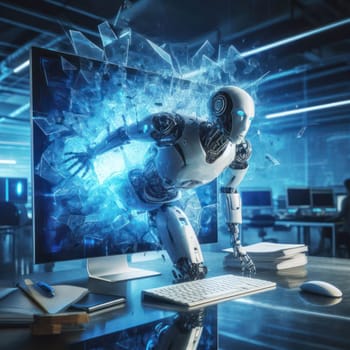 artificial intelligence humanoid robot breaking free of the digital world generative ai