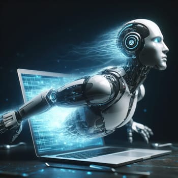 artificial intelligence humanoid robot breaking free of the digital world generative ai