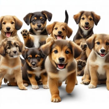 collection of adorable happy puppies on white background generative ai