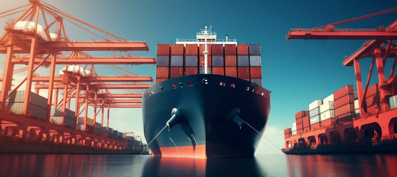 Container ship port for business Logistics and transportation of Container Cargo ship and Cargo plane, logistic import export and transport concept