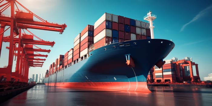 Container ship port for business Logistics and transportation of Container Cargo ship and Cargo plane, logistic import export and transport concept