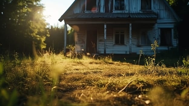 Neglected typical american property with overgrown grass - a real estate investing concept of properties needing work, TLC, renovating. Arbitrage and house flipping.