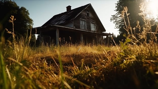 Neglected typical american property with overgrown grass - a real estate investing concept of properties needing work, TLC, renovating. Arbitrage and house flipping.