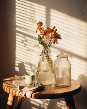 Composition in the sun's rays, dry plants and fruits.
