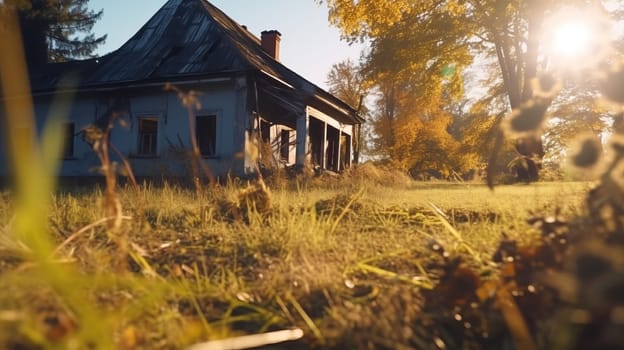 Neglected typical american property with overgrown grass - a real estate investing concept of properties needing work, TLC, renovating. Arbitrage and house flipping.