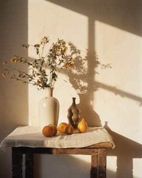Composition in the sun's rays, dry plants and fruits.