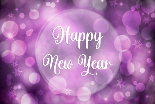 Purple and White Christmas Background With Shiny Bokeh and Text Happy New Year