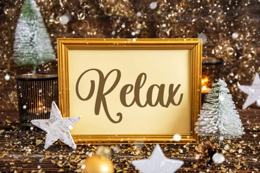 A Golden Frame With Text Relax, Golden, Glittering, Shining Winter Decor, Christmas Background