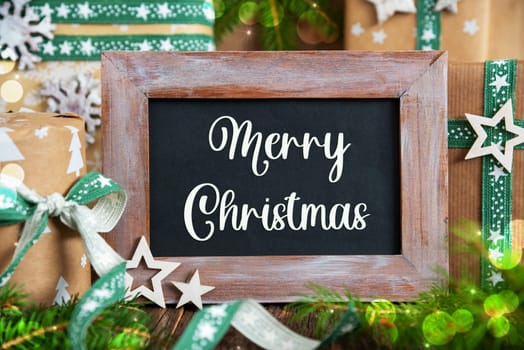 Text Merry Christmas, And Green, Sustainable Christmas Decoration, Winter Decoration, Eco-Friendly