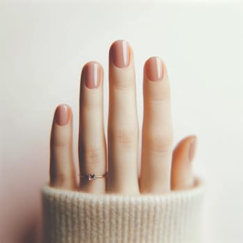 Glossy manicured hand with a gemstone accent. Created using AI Generated technology and image editing software.