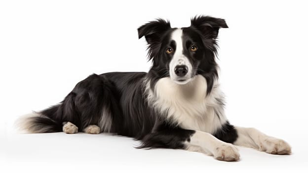Black and white Border Collie isolated on white background. Artificla art