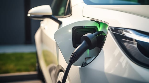 A charging cable connected to the car.