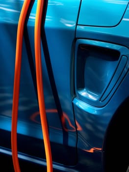 A charging cable connected to the car. Closeup Abstract Photograph.