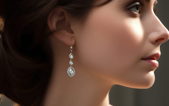 Beautiful woman with jewelry. A beauty shot of eerings on a dark background.