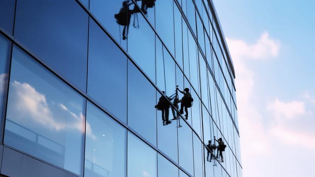 Male worker at height. safety inspection or cleaning services.