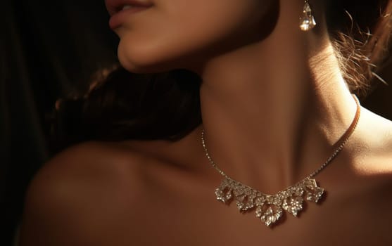 Beautiful woman with jewelry. A beauty shot of eerings on a dark background.
