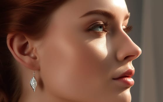 Beautiful woman with jewelry. A beauty shot of eerings on a dark background.