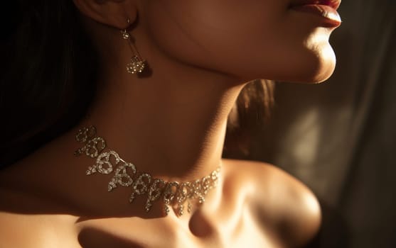 Beautiful woman with jewelry. A beauty shot of eerings on a dark background.