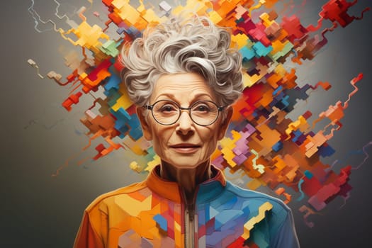 Creative brain with colorful puzzle pieces, human mind and consciousness, positive thinking, brainstorming for ideas, mental health concept