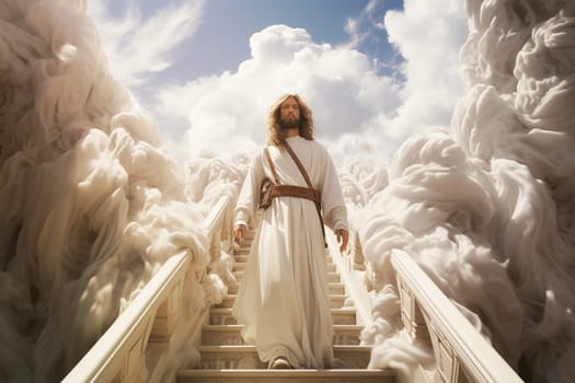 Resurrection of Jesus Christ in heaven surrounded by light, bible story, religion and faith of christianity