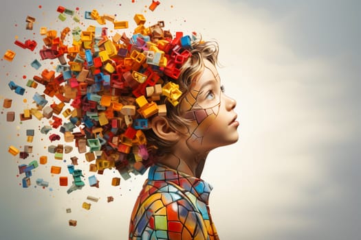 ADHD, attention deficit hyperactivity disorder, mental health, head of a child with colorful jigsaw or puzzle pieces