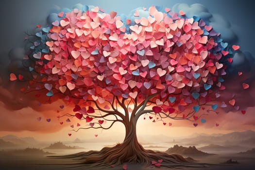 Colorful hearts on a tree, love, charity and friendship, volenteer and humanitarian help concept, valentines day