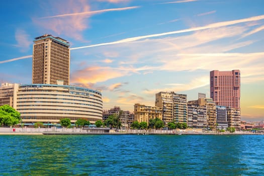Colorful view of luxury center of Cairo and the Nile river, Egypt.