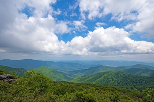 Puffy Clouds Over Verdant Mountains on the Blue Ridge Parkway in North Carolina