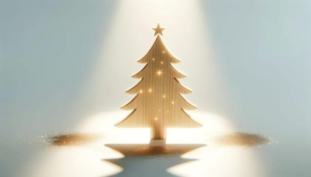 Golden glow on minimalist Christmas tree. Created using AI Generated technology and image editing software.