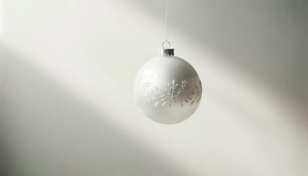 Silver white bauble. Created using AI Generated technology and image editing software.