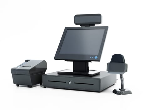 Generic cash register isolated on white background. 3D illustration.