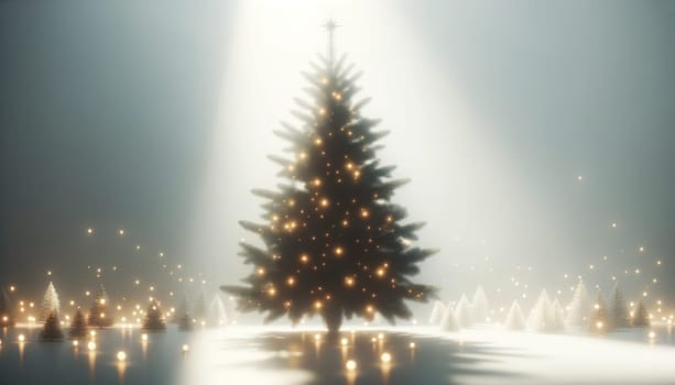 Snowy fir trees basking in winter glow. Created using AI Generated technology and image editing software.