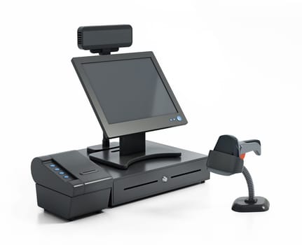 Generic cash register isolated on white background. 3D illustration.