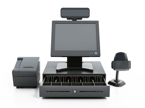 Generic cash register isolated on white background. 3D illustration.