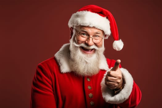 Happy Santa Claus showing OK on color background.copy space.Generative AI