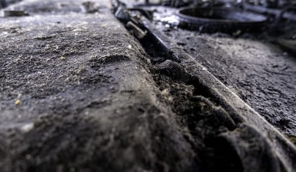 Detail of dirty and used oil, pollution and destruction of the environment