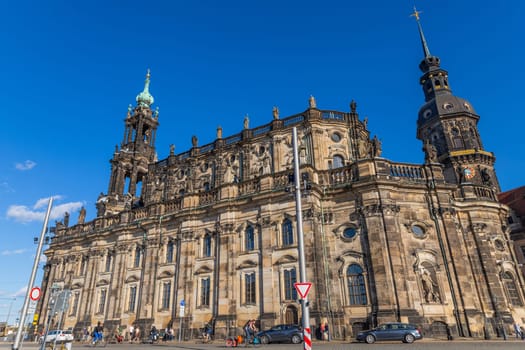 Dresden, Germany - August, 08 2023: Catholic Court Church (Katholische Hofkirche). Center of the Dresden Old Town. Dresden has a long history as the capital and royal residence for the Electors and Kings of Saxony