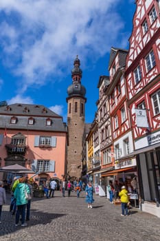 Cochem, Germany: 02 August 2023: People in the Market square in the city of Cochem, Germany