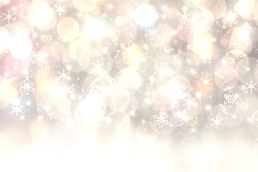 Winter background. A festive abstract Happy New Year or Christmas background texture with golden yellow blurred bokeh lights and stars. Space for design. Card concept or advertising.