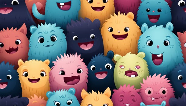 Cute colorful various monsters. seamless cool monsters pattern illustration pastel colored Children's pattern with cute adorable scary monster background in a row