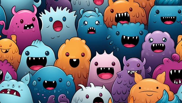 Cute colorful various monsters. seamless cool monsters pattern illustration pastel colored Children's pattern with cute adorable scary monster background in a row