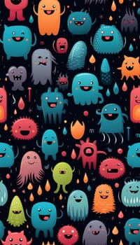 Cute colorful various monsters. seamless cool monsters pattern illustration pastel colored Children's pattern with cute adorable scary monster background in a row