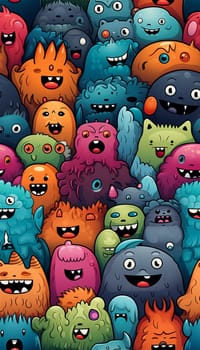 Cute colorful various monsters. seamless cool monsters pattern illustration pastel colored Children's pattern with cute adorable scary monster background in a row