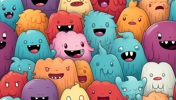 Cute colorful various monsters. seamless cool monsters pattern illustration pastel colored Children's pattern with cute adorable scary monster background in a row